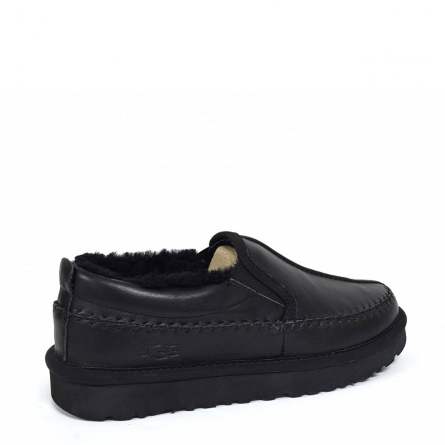 UGG Mens Stitch Slip On Leather Black 