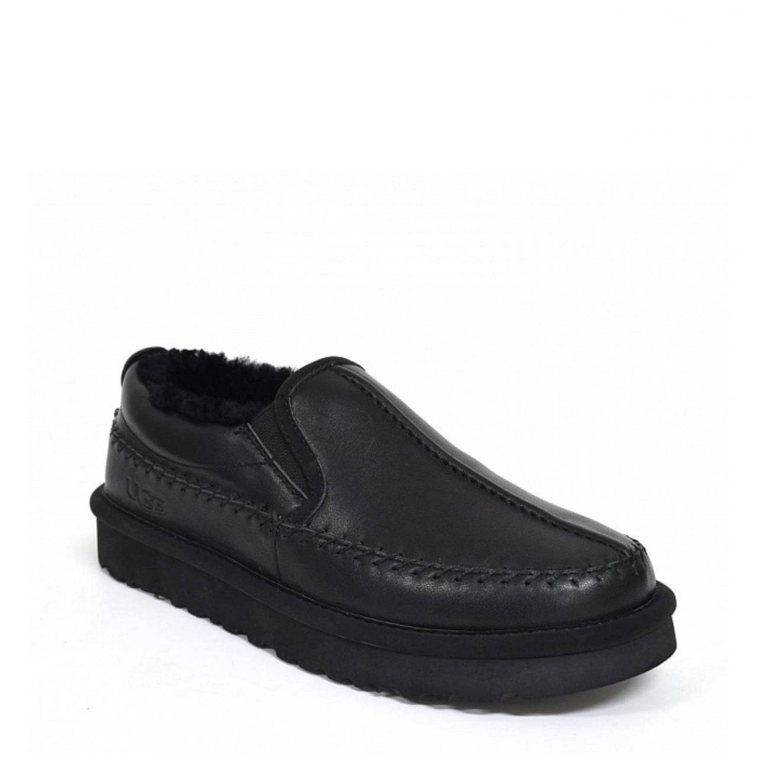 UGG Mens Stitch Slip On Leather Black 