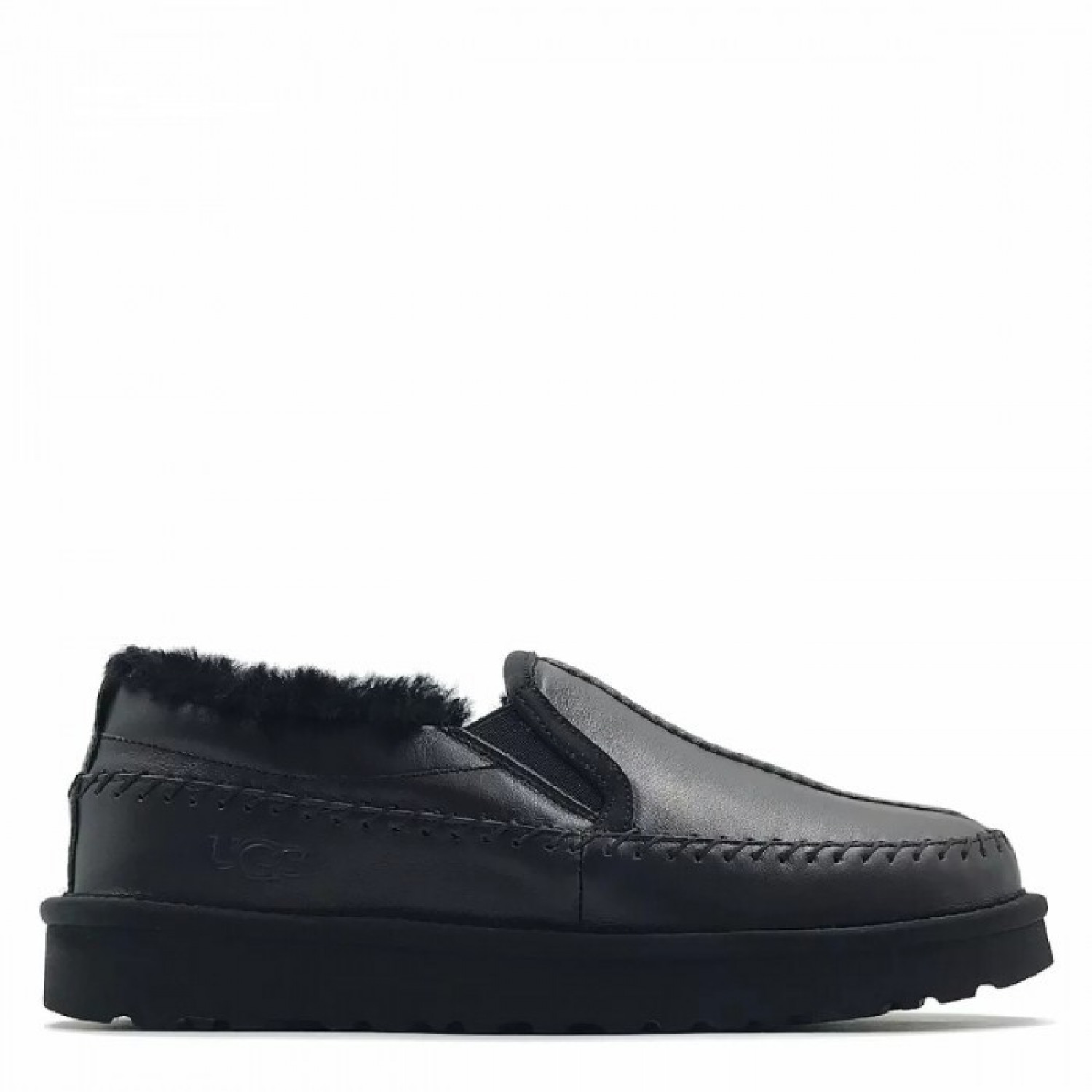 UGG Mens Stitch Slip On Leather Black 